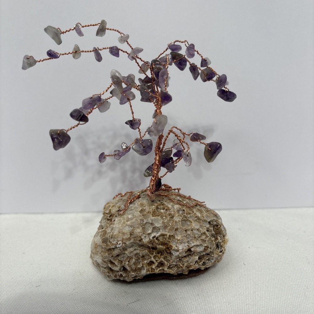Amethyst Gem Tree On Rock Base Copper Wire Crystal Tree Of Life Handmade‎ Decor